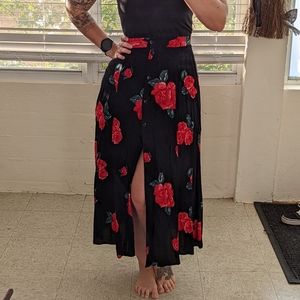 High waisted black floral button up skirt size 6